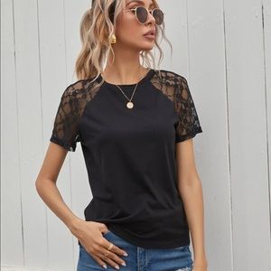 Black Lace Short Sleeve Shirt